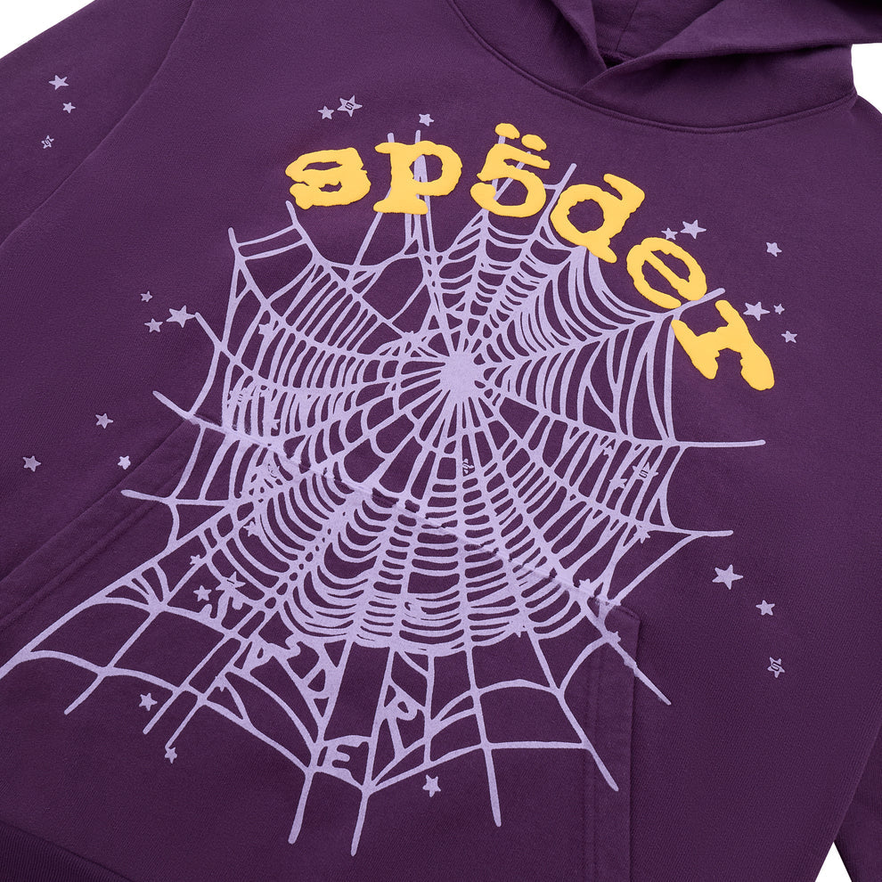 Sp5der Web Hoodie – Deep Purple &amp; Yellow 440GSM Heavyweight Oversized Streetwear Pullover