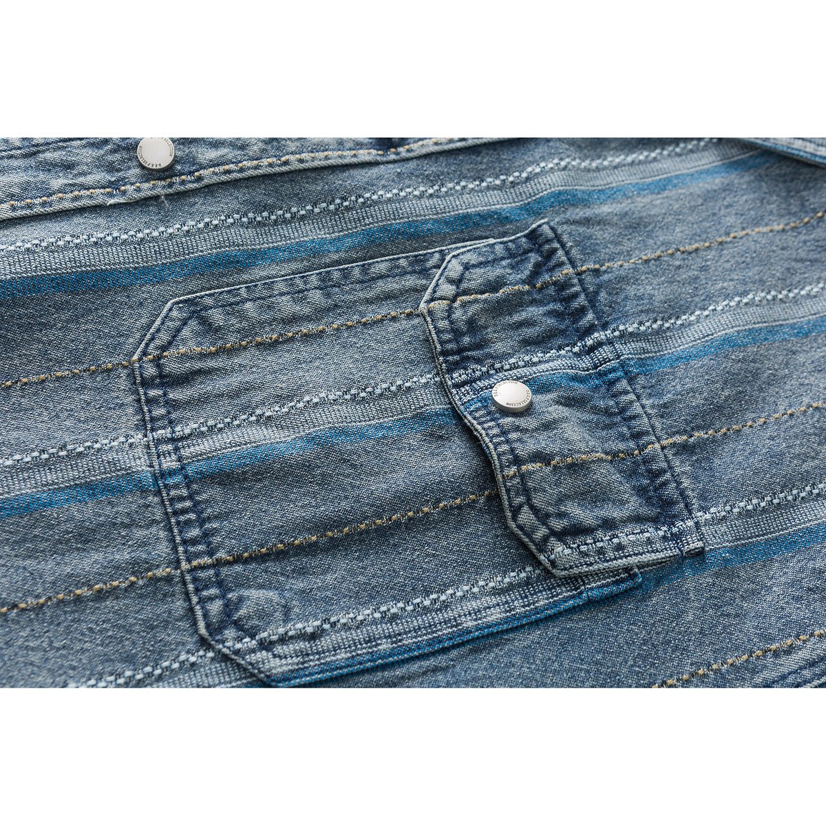 Striped Denim Chambray Shirt on Sale - Men's and Women's Short Sleeve Vintage Style - Seakoff