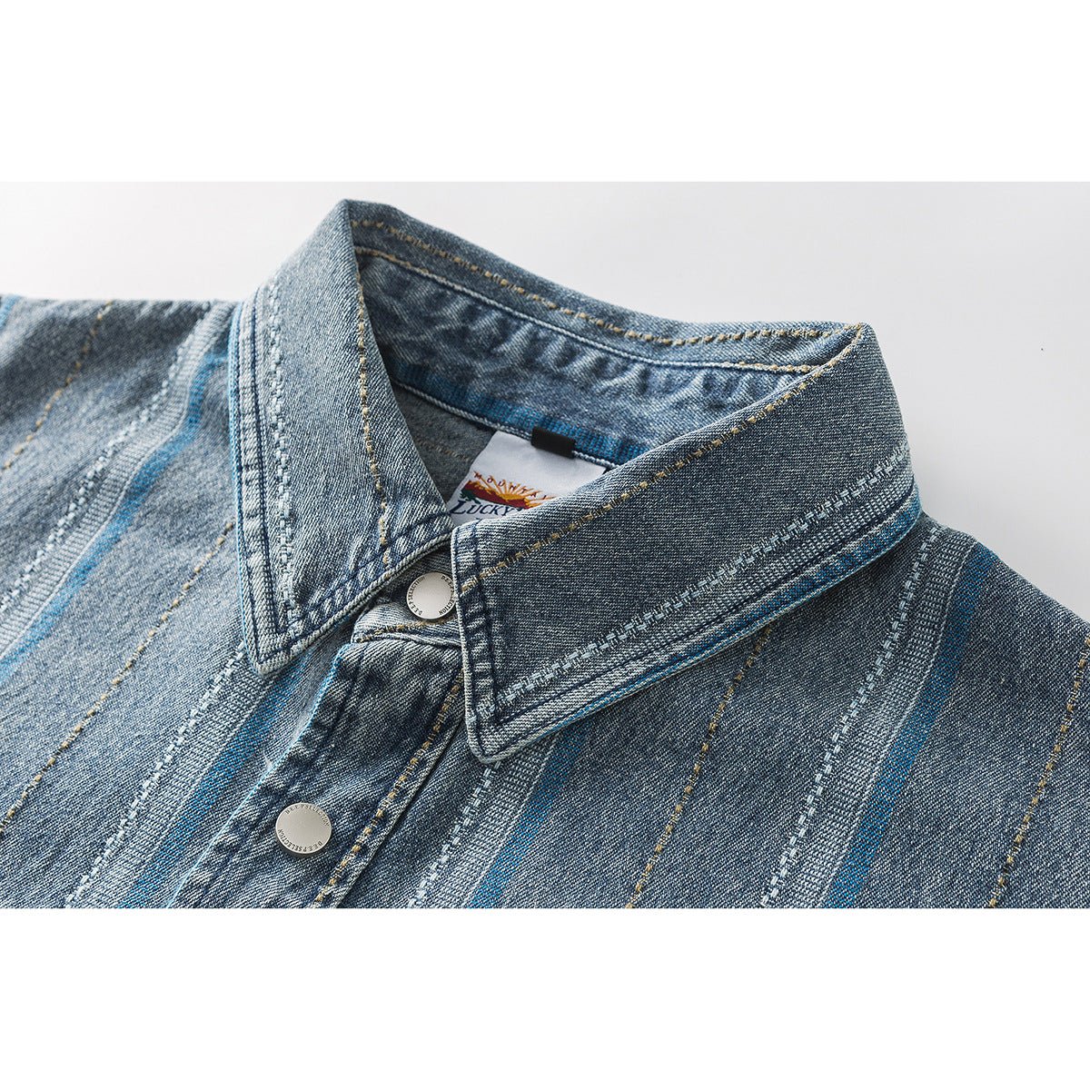 Striped Denim Chambray Shirt on Sale - Men's and Women's Short Sleeve Vintage Style - Seakoff