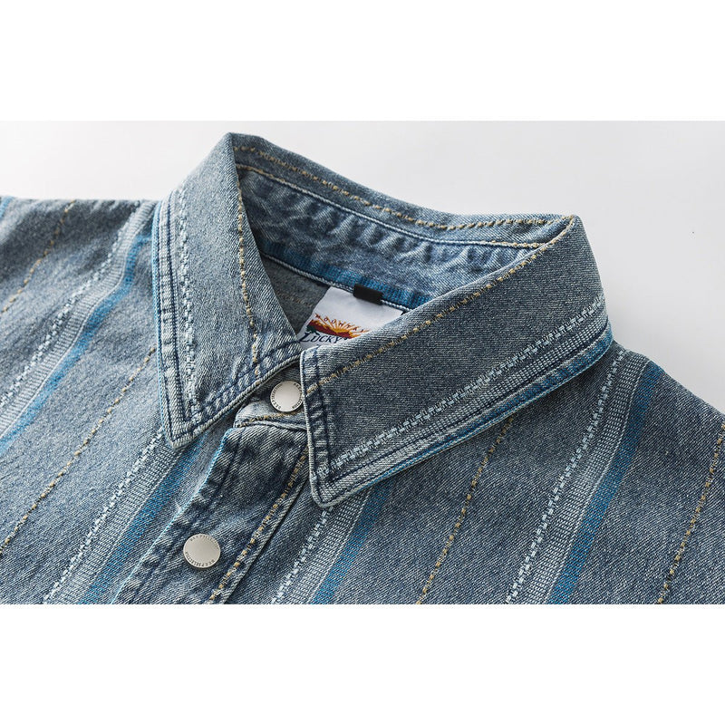 Striped Denim Chambray Shirt on Sale - Men's and Women's Short Sleeve Vintage Style - Seakoff