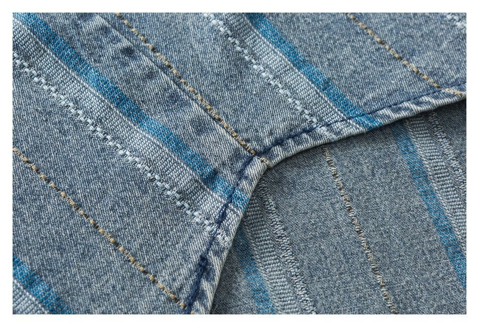 Striped Denim Chambray Shirt on Sale - Men's and Women's Short Sleeve Vintage Style - Seakoff