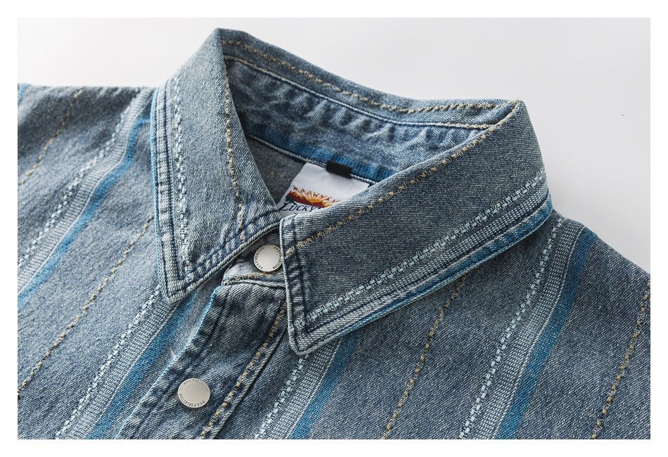 Striped Denim Chambray Shirt on Sale - Men's and Women's Short Sleeve Vintage Style - Seakoff