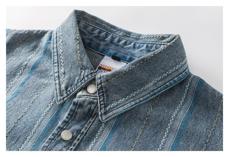 Striped Denim Chambray Shirt on Sale - Men's and Women's Short Sleeve Vintage Style - Seakoff