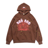 Stylish Brown Sp5der Hoodie - Trendy Web and Star Print Hooded Sweatshirt - Seakoff