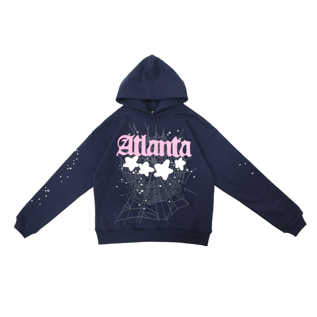 Stylish Navy Atlanta Sp5der Hoodie - Trendy Star and Web Print Hooded Sweatshirt - Seakoff