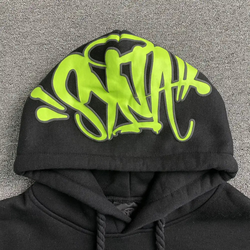 Syna World Black Neon Green Graffiti Hood Pullover Hoodie