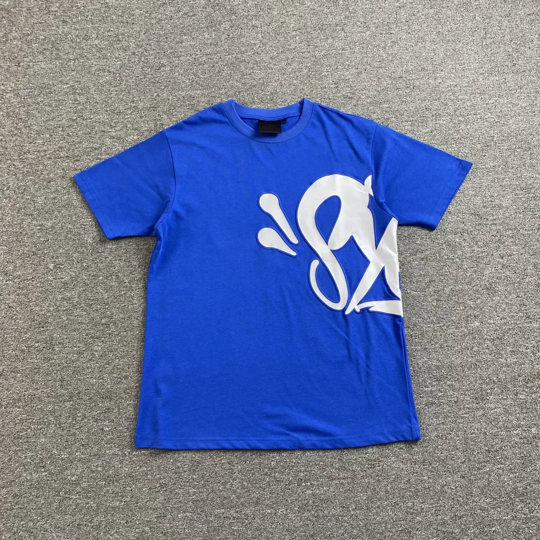 Syna World Blue White Front Graphic Crew Neck T-Shirt