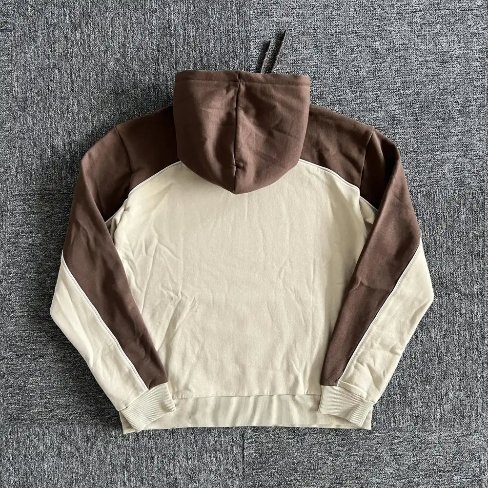 Syna World Brown Beige Two-Tone Letter Print Hoodie