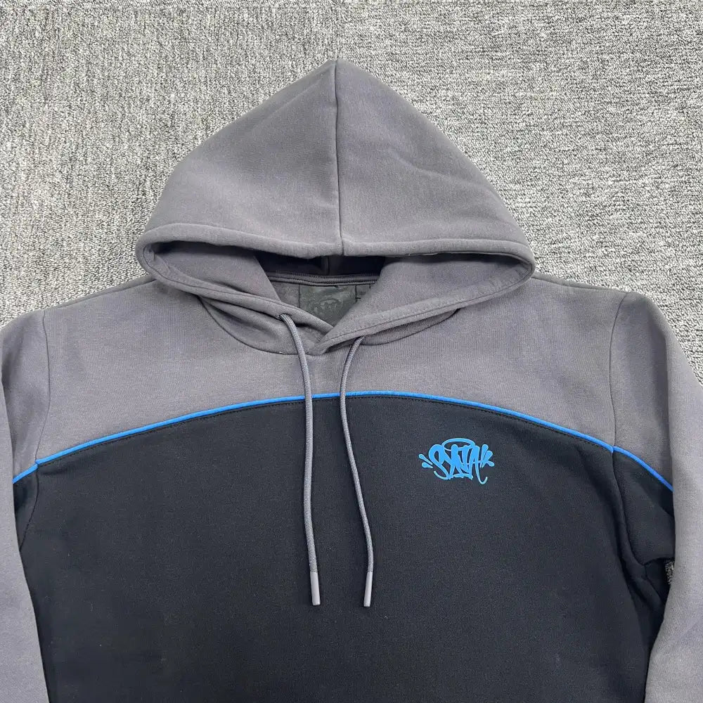 Syna World Black Grey Color Block Graphic Hoodie