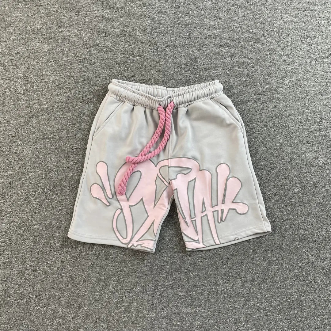 Syna World Grey Pink Graffiti Graphic Print Sweat Shorts