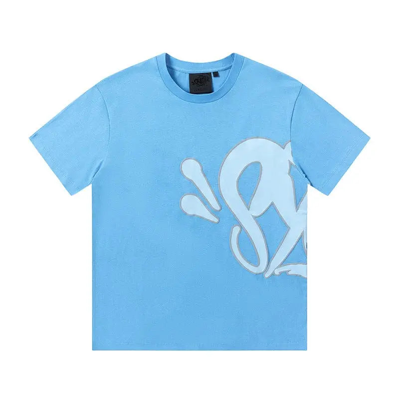 Light blue Syna World cotton T-shirt with oversized graffiti letter graphic print on the front