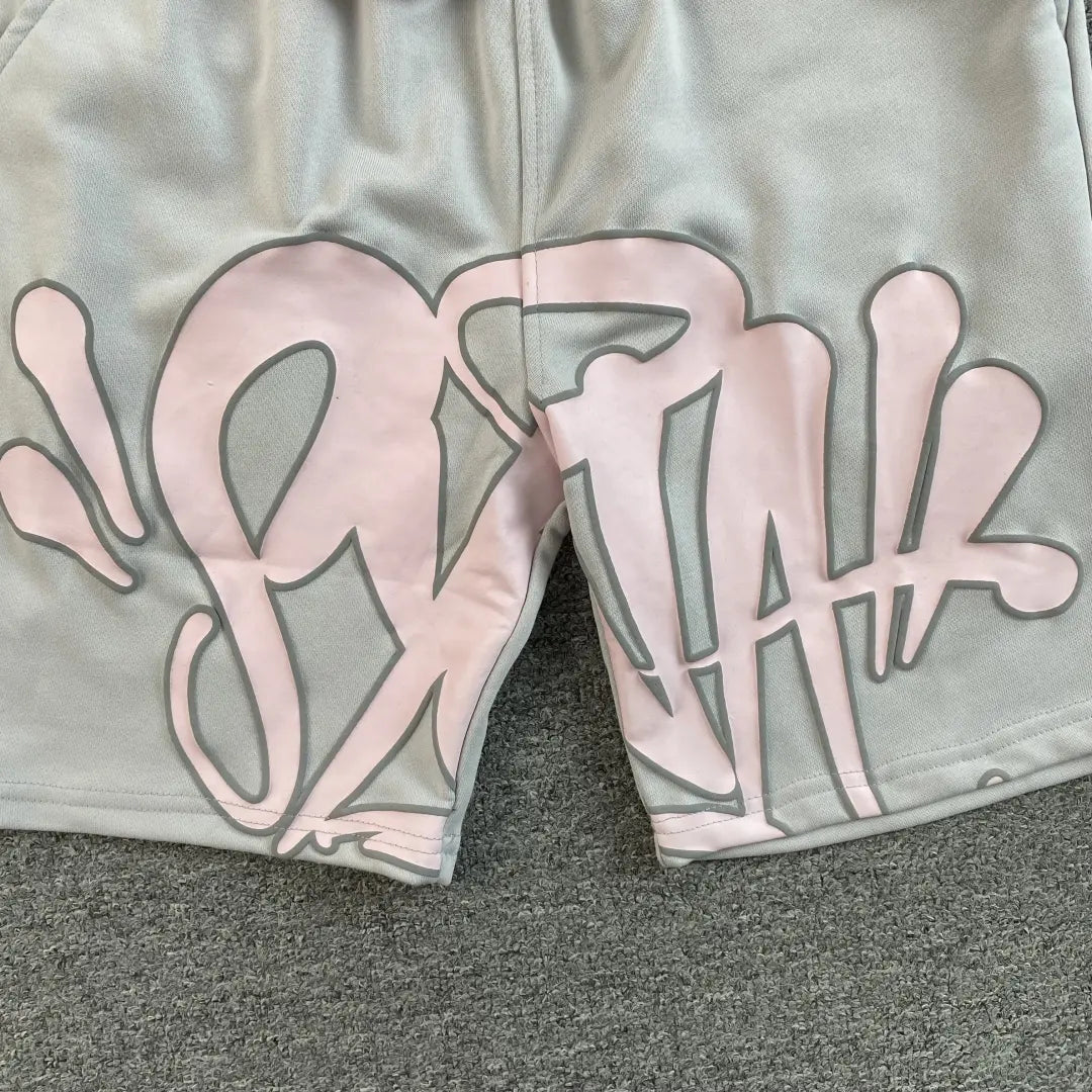 Syna World Grey Pink Graffiti Graphic Print Sweat Shorts