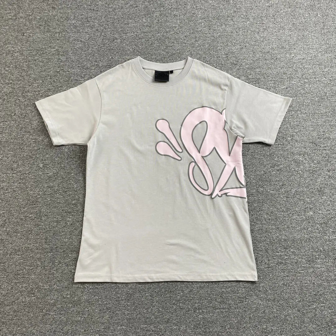 Syna World Grey Pink Letter Print Short Sleeve T-Shirt