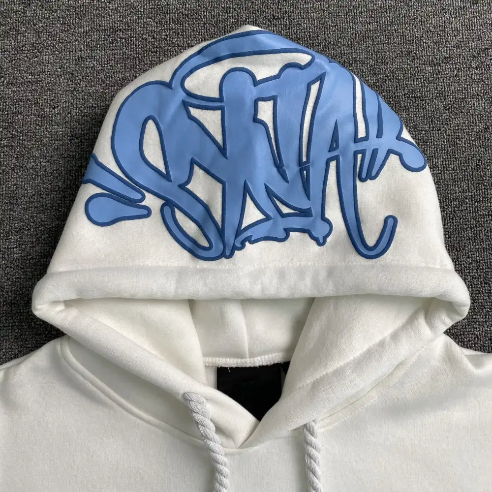 Syna World White Blue Graffiti Letter Graphic Hoodie