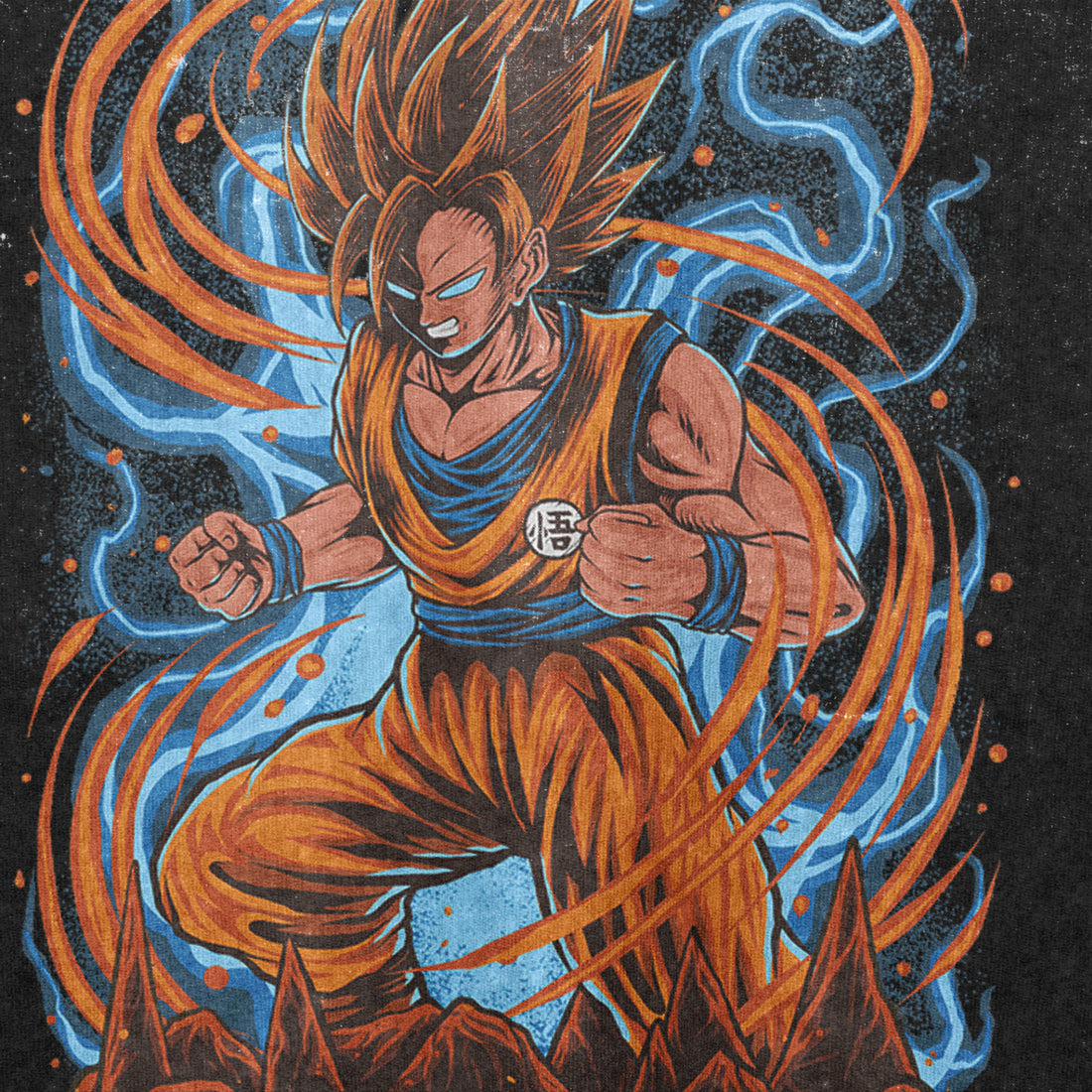 Dragon Ball Z-Inspired Graphic T-Shirt – Super Saiyan Goku Aura Design, Washed Black Oversized Tee