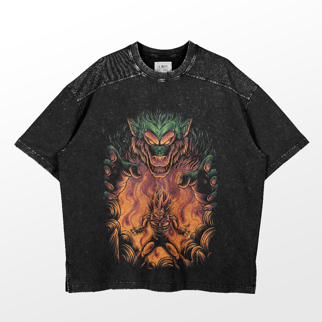 Dragon Ball Z-Inspired Graphic T-Shirt – Vegeta &amp; Great Ape Transformation Design, Washed Black Oversized Tee