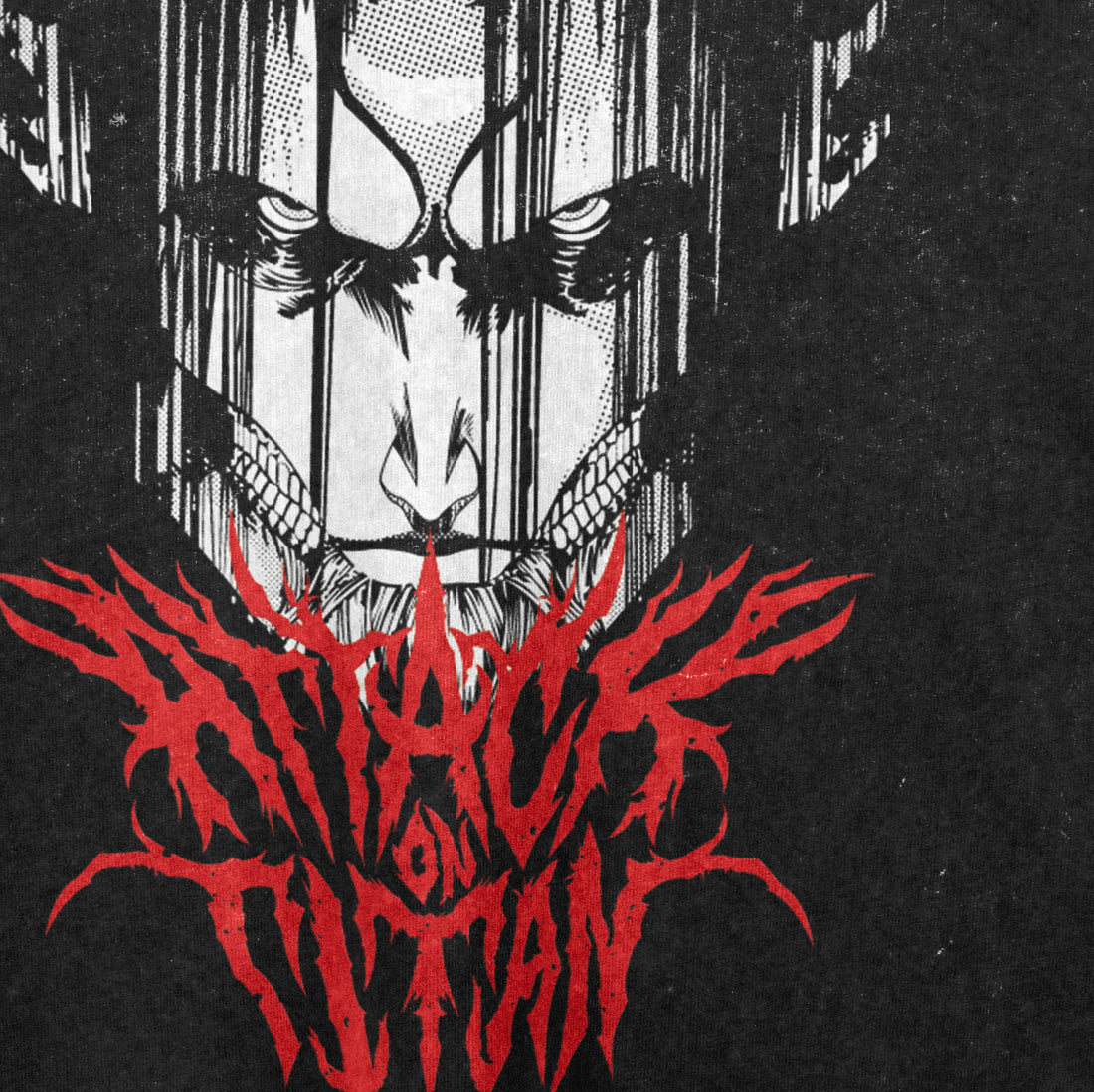 The Attack on Titan-Inspired Graphic T-Shirt features an Eren Yeager &quot;Founding Titan&quot; design with a brooding face and intense eyes, set atop jagged red lettering. In washed black, this oversized tee captures the bold, dynamic essence of graphic novel art from the Founding Titan saga.