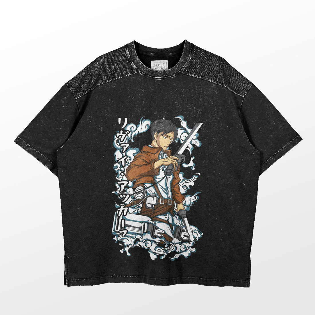 Attack on Titan Levi Ackerman Übergroßes T-Shirt – Vintage verwaschenes schwarzes Anime-T-Shirt