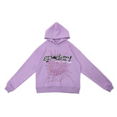 Trendy Lavender Sp5der Hoodie - Unique Web Print Hooded Sweatshirt - Seakoff