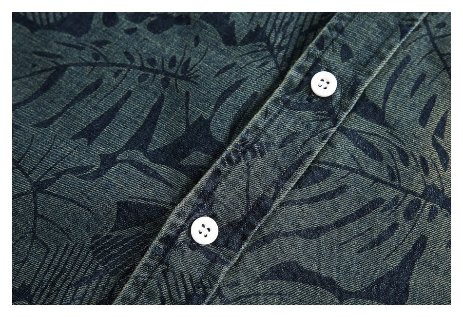 Tropical Print Denim Chambray Shirt on Sale - Men's and Women's Short Sleeve Vintage Style - Seakoff