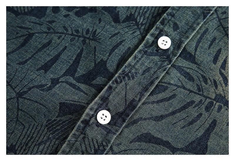 Tropical Print Denim Chambray Shirt on Sale - Men's and Women's Short Sleeve Vintage Style - Seakoff