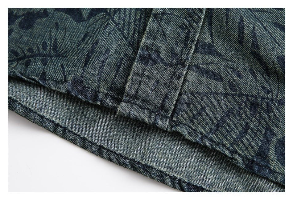 Tropical Print Denim Chambray Shirt on Sale - Men's and Women's Short Sleeve Vintage Style - Seakoff