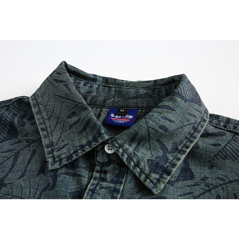 Tropical Print Denim Chambray Shirt on Sale - Men's and Women's Short Sleeve Vintage Style - Seakoff