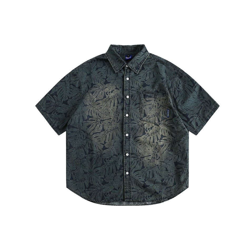 Tropical Print Denim Chambray Shirt on Sale - Men&