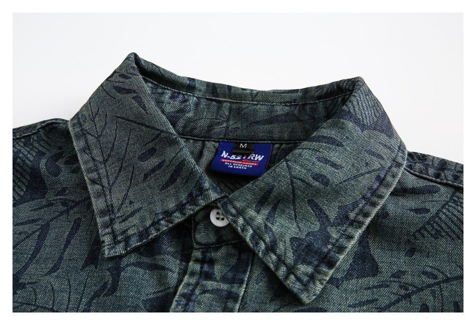 Tropical Print Denim Chambray Shirt on Sale - Men's and Women's Short Sleeve Vintage Style - Seakoff