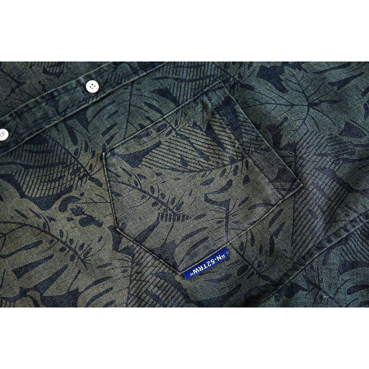 Tropical Print Denim Chambray Shirt on Sale - Men's and Women's Short Sleeve Vintage Style - Seakoff