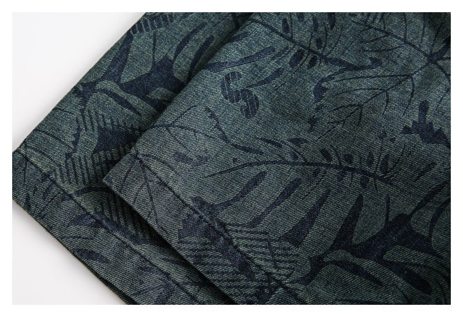 Tropical Print Denim Chambray Shirt on Sale - Men's and Women's Short Sleeve Vintage Style - Seakoff