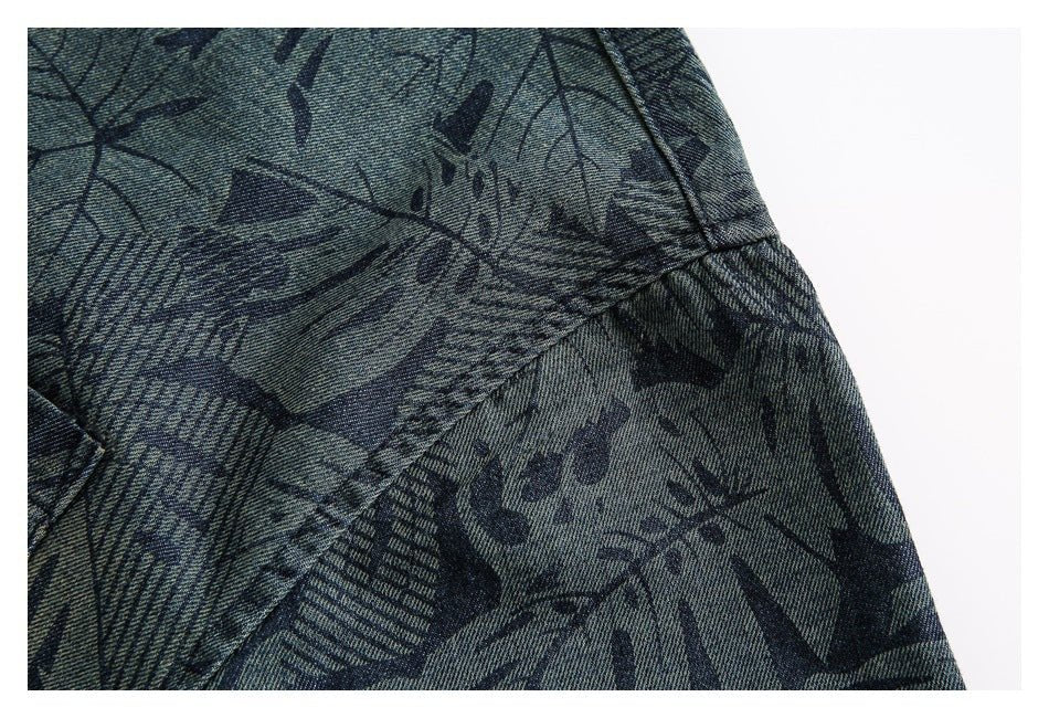 Tropical Print Denim Chambray Shirt on Sale - Men's and Women's Short Sleeve Vintage Style - Seakoff