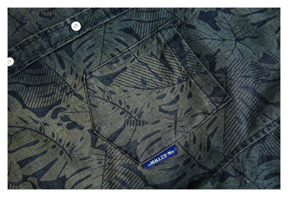 Tropical Print Denim Chambray Shirt on Sale - Men's and Women's Short Sleeve Vintage Style - Seakoff