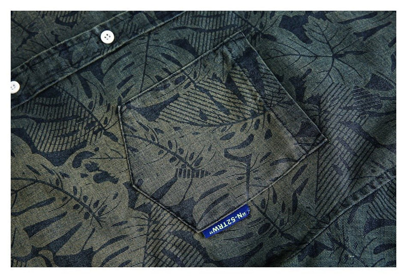 Tropical Print Denim Chambray Shirt on Sale - Men's and Women's Short Sleeve Vintage Style - Seakoff