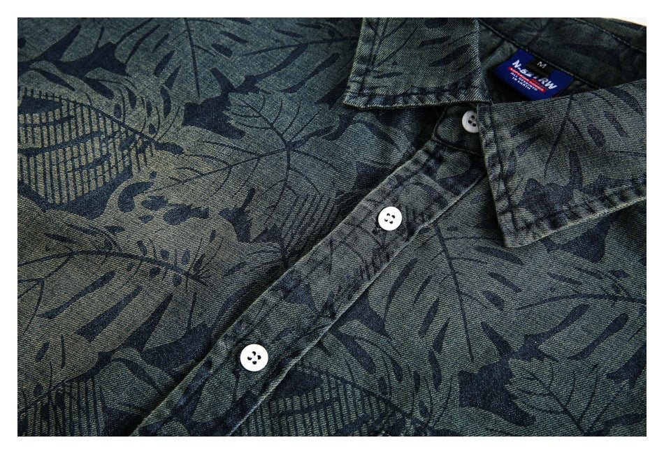 Tropical Print Denim Chambray Shirt on Sale - Men's and Women's Short Sleeve Vintage Style - Seakoff