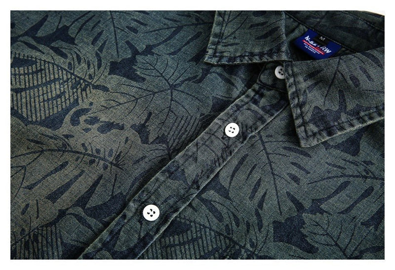 Tropical Print Denim Chambray Shirt on Sale - Men's and Women's Short Sleeve Vintage Style - Seakoff