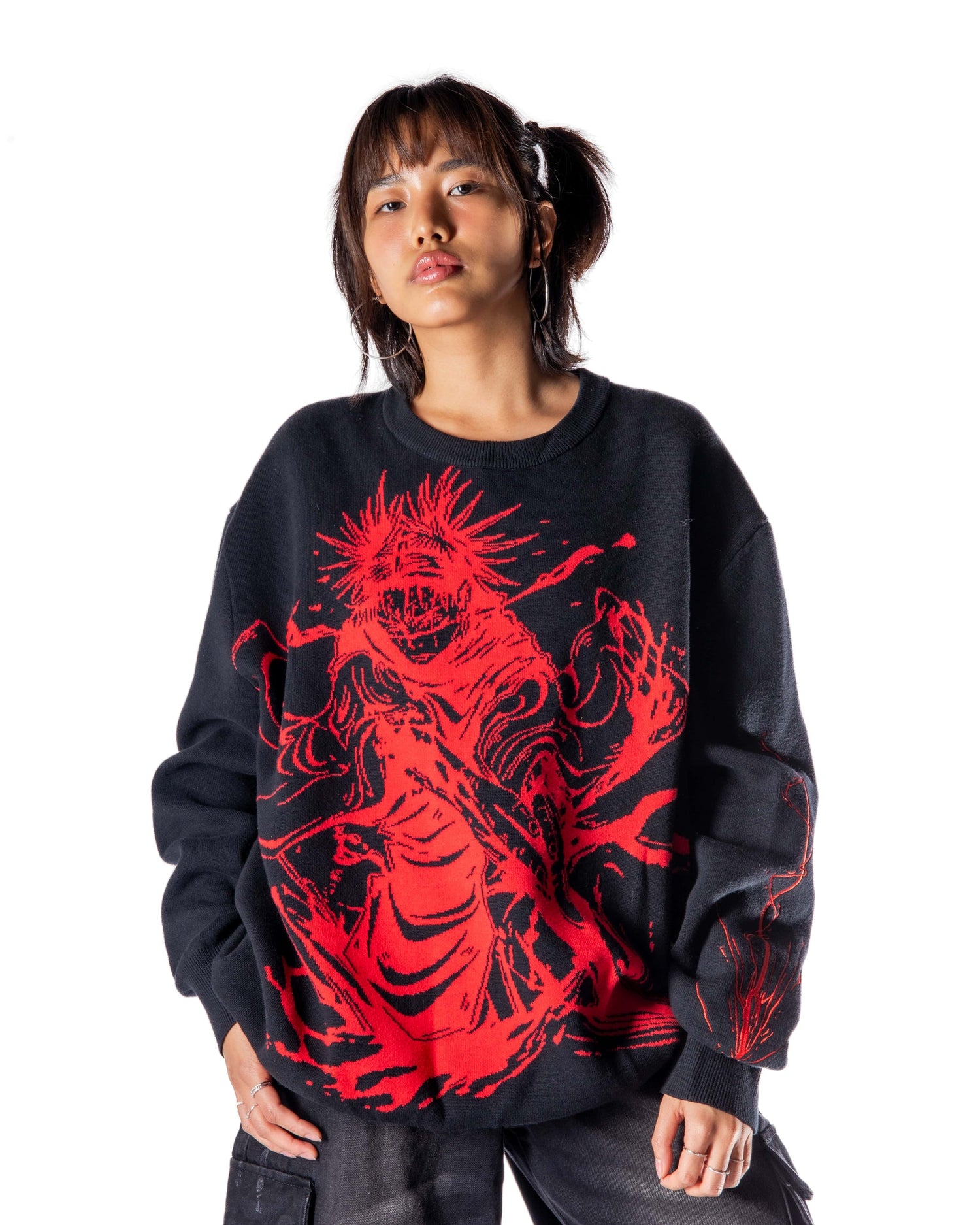 Chooso piercing de sangue de malha | Jujutsu Kaisen Anime Streetwear Crewneck Pullover