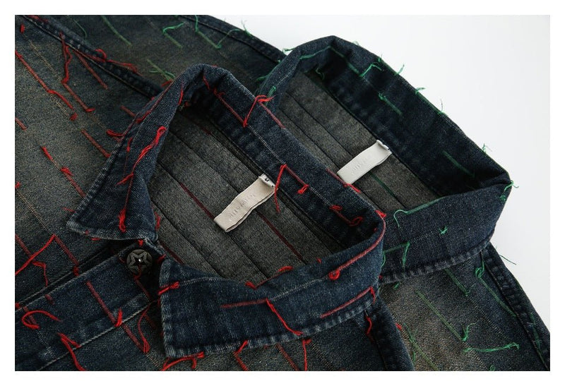Unique Distressed Denim Chambray Jacket on Sale - Men's and Women's Long Sleeve Vintage Style - Seakoff