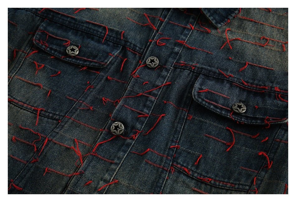 Unique Distressed Denim Chambray Jacket on Sale - Men's and Women's Long Sleeve Vintage Style - Seakoff