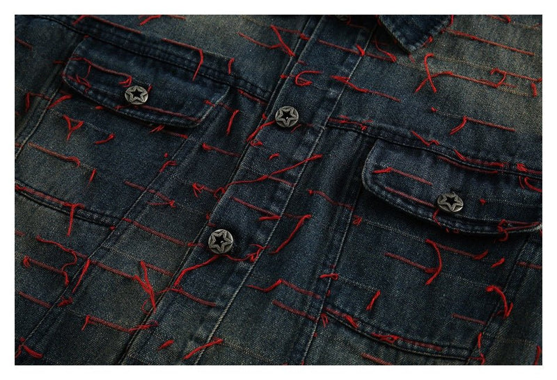 Unique Distressed Denim Chambray Jacket on Sale - Men's and Women's Long Sleeve Vintage Style - Seakoff