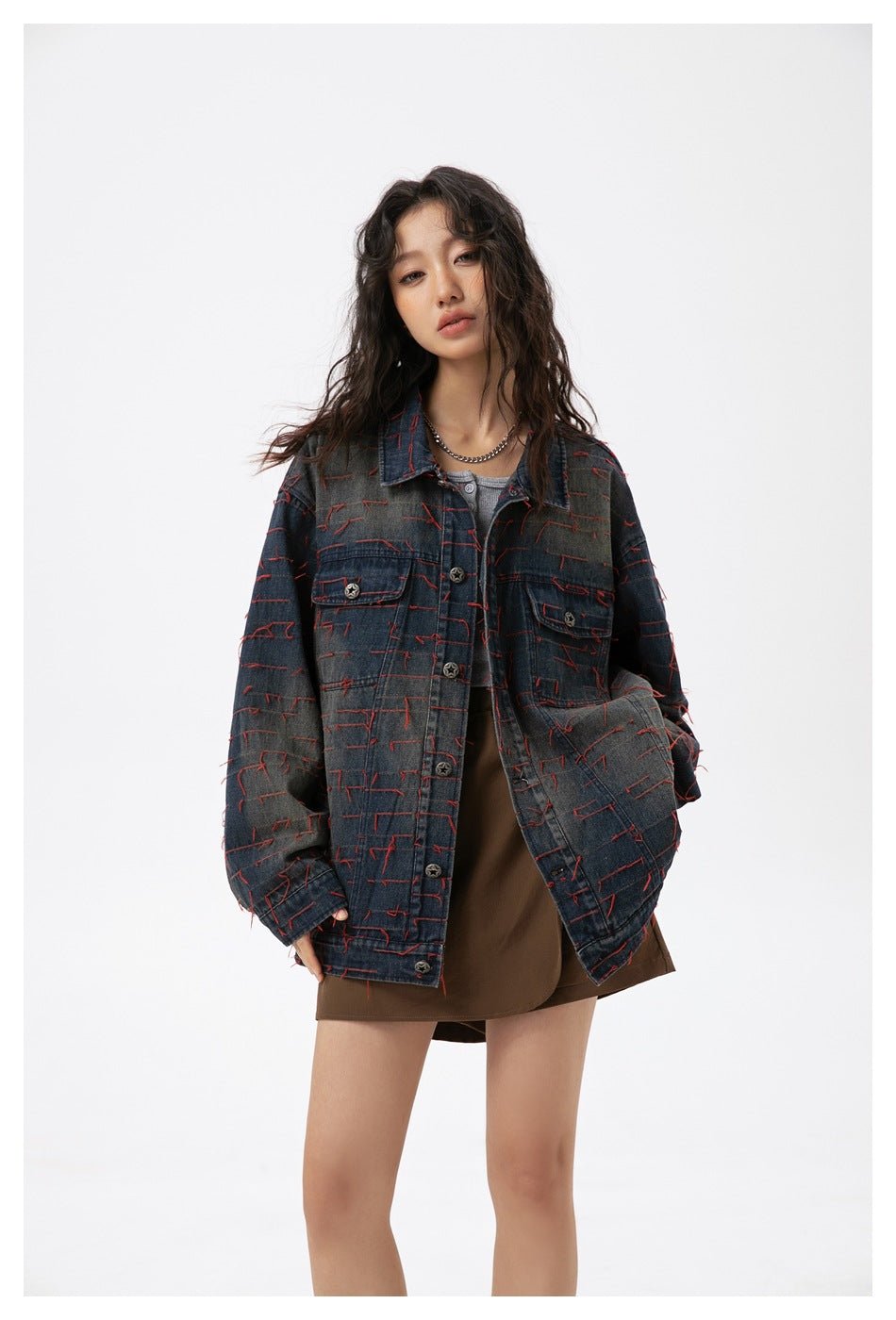 Unique Distressed Denim Chambray Jacket on Sale - Men's and Women's Long Sleeve Vintage Style - Seakoff