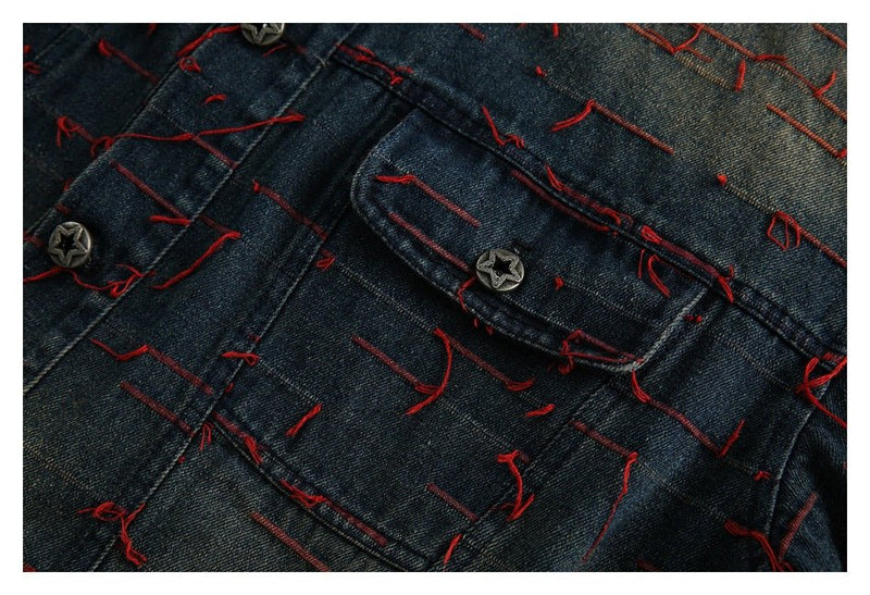Unique Distressed Denim Chambray Jacket on Sale - Men's and Women's Long Sleeve Vintage Style - Seakoff