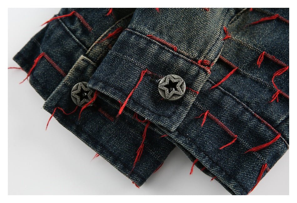 Unique Distressed Denim Chambray Jacket on Sale - Men's and Women's Long Sleeve Vintage Style - Seakoff