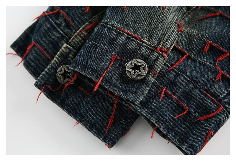 Unique Distressed Denim Chambray Jacket on Sale - Men's and Women's Long Sleeve Vintage Style - Seakoff