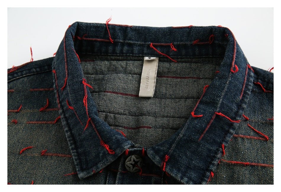 Unique Distressed Denim Chambray Jacket on Sale - Men's and Women's Long Sleeve Vintage Style - Seakoff