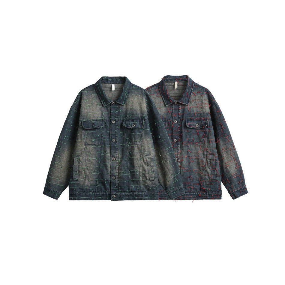 Unique Distressed Denim Chambray Jacket on Sale - Men's and Women's Long Sleeve Vintage Style - Seakoff