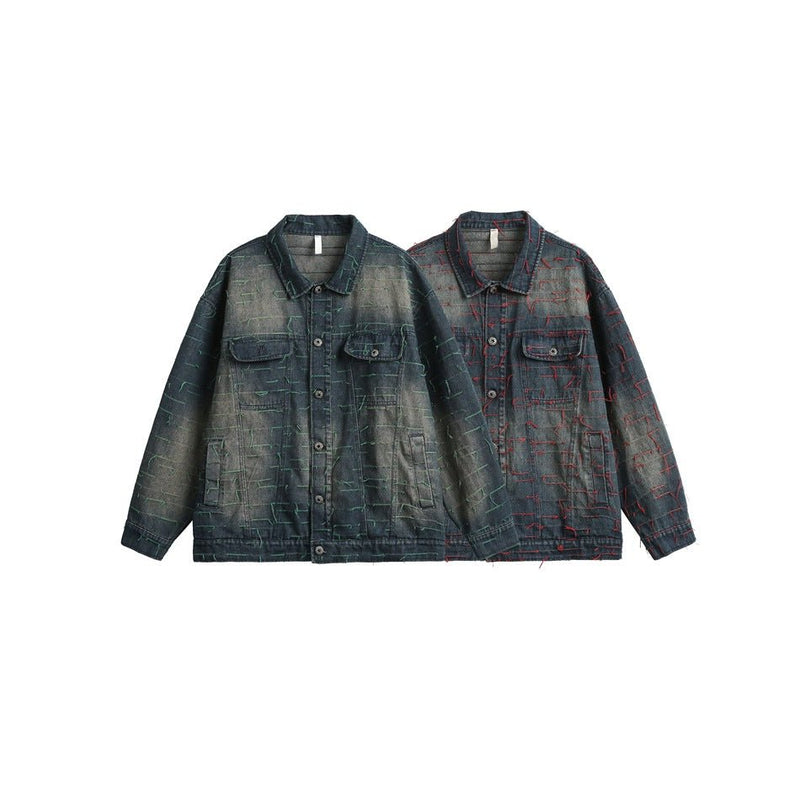 Unique Distressed Denim Chambray Jacket on Sale - Men's and Women's Long Sleeve Vintage Style - Seakoff