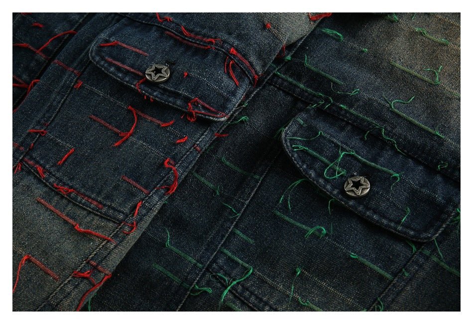 Unique Distressed Denim Chambray Jacket on Sale - Men's and Women's Long Sleeve Vintage Style - Seakoff