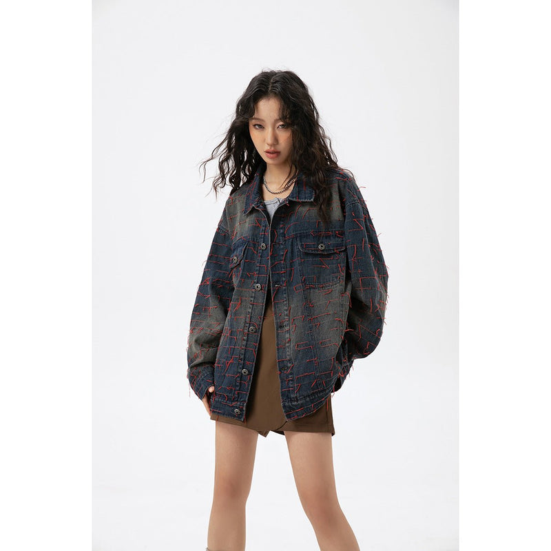Unique Distressed Denim Chambray Jacket on Sale - Men's and Women's Long Sleeve Vintage Style - Seakoff