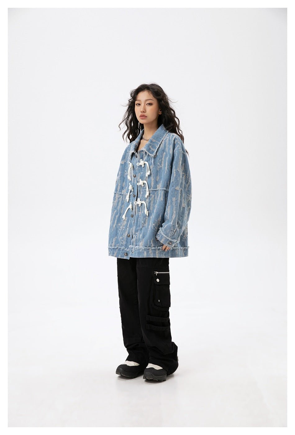 Unique Distressed Denim Chambray Jacket on Sale - Men's and Women's Long Sleeve with Toggle Closure - Seakoff